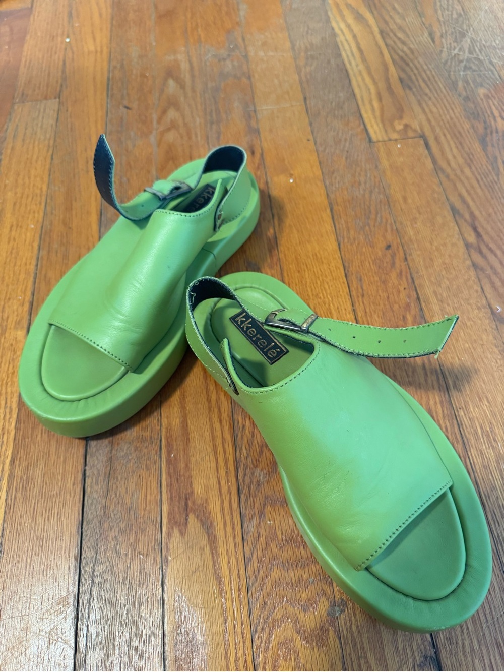 Kkerele Lime Green Leather Platform Sandals
